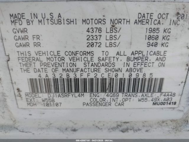 2012 MITSUBISHI GALANT 4A32B3FF2CE010985 Photo 8