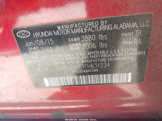 5NPDH4AE1FH631234 Hyundai ELANTRA SE