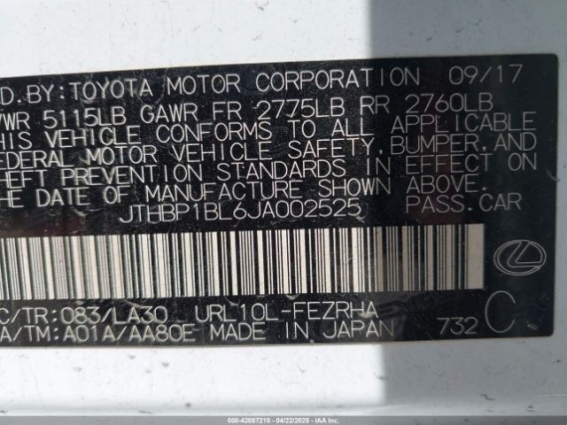 JTHBP1BL6JA002525 Lexus GS F