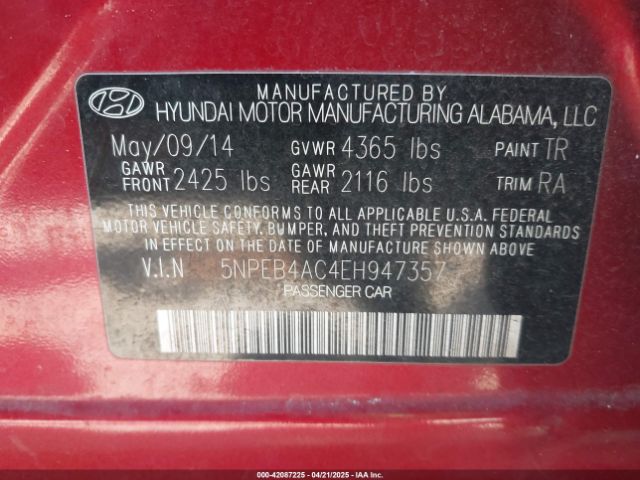 5NPEB4AC4EH947357 Hyundai SONATA GLS