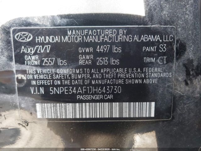 5NPE34AF1JH643730 Hyundai Sonata Limited