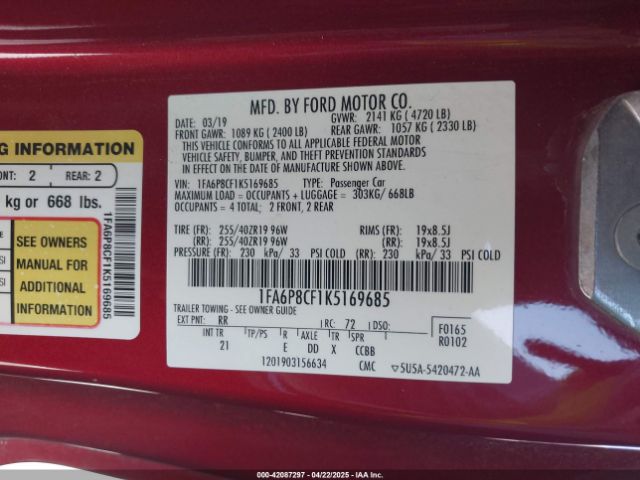 1FA6P8CF1K5169685 Ford MUSTANG GT