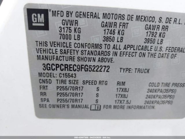 3GCPCREC9FG522272 Chevrolet Silverado 1500 1lt