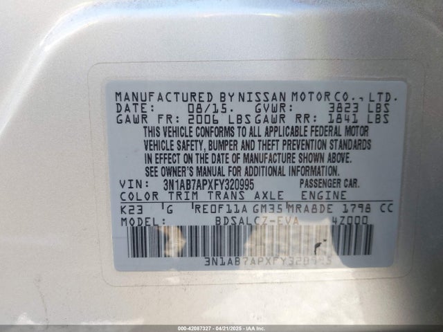 3N1AB7APXFY320995 Nissan SENTRA S