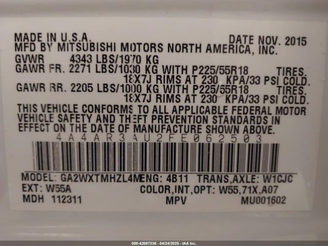 2015 MITSUBISHI OUTLANDER SPORT 4A4AR3AU2FE062503 Photo 8