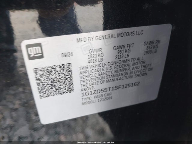 1G1ZD5ST1SF125162 Chevrolet Malibu Fwd 1lt