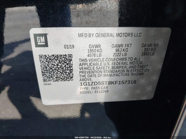 1G1ZD5ST8KF157316 Chevrolet MALIBU LT