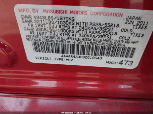 2011 MITSUBISHI OUTLANDER SPORT JA4AR4AU3BZ019640 Photo 8