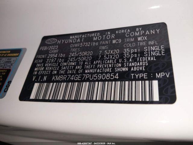 KM8R74GE7PU590854 Hyundai Palisade Calligraphy
