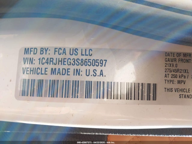 1C4RJHEG3S8650597 Jeep Grand Cherokee
