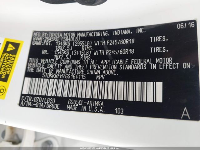 5TDKKRFH7GS164115 Toyota Highlander Xle V6