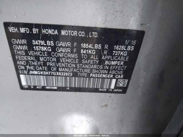 JHMGK5H77GX022973 Honda FIT EX
