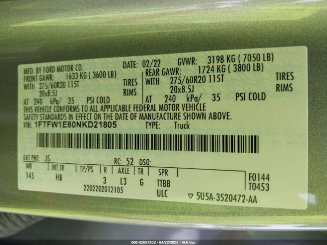 2022 FORD F-150 1FTFW1E80NKD21805 Photo 8