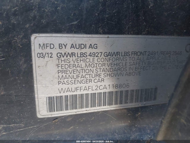 2012 AUDI A4 WAUFFAFL2CA118806 Photo 8