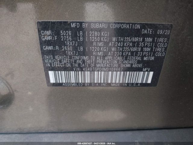 4S4BTGPD0M3108667 Subaru 2021