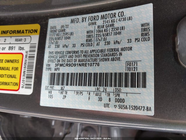 3FMCR9D91NRE10776 Ford Bronco Sport Badlands