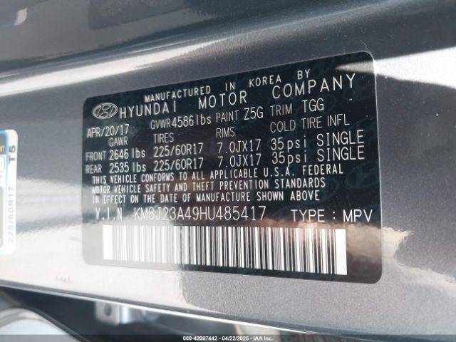 KM8J23A49HU485417 Hyundai TUCSON SE