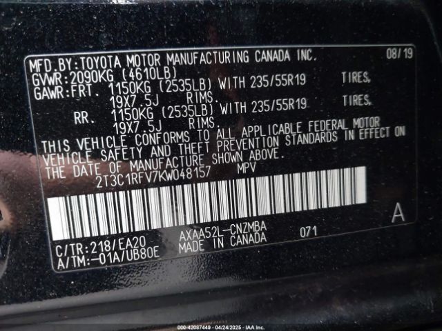 2T3C1RFV7KW048157 Toyota Rav4 Xle Premium