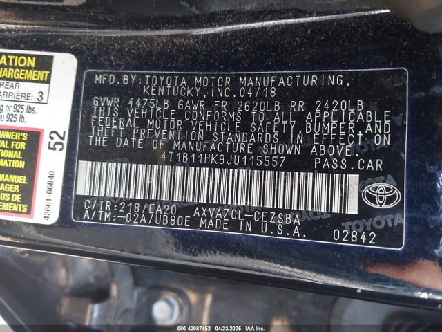4T1B11HK9JU115557 Toyota CAMRY SE