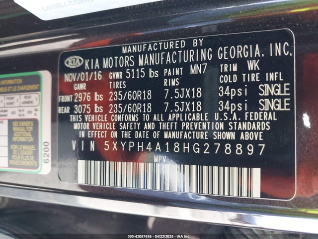 5XYPH4A18HG278897 KIA 2017