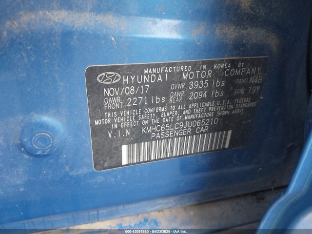 KMHC65LC9JU065210 Hyundai Ioniq Hybrid Blue