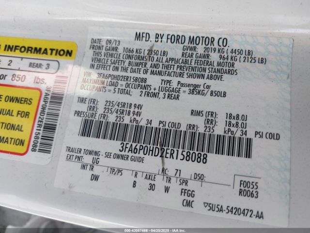 3FA6P0HD2ER158088 Ford FUSION SE