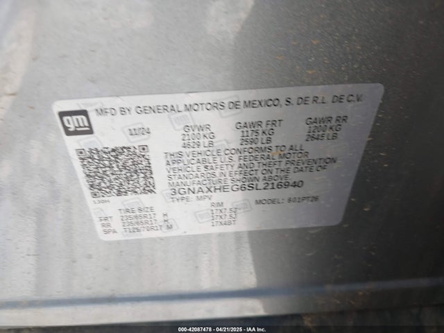 3GNAXHEG6SL216940 Chevrolet Equinox Fwd Lt