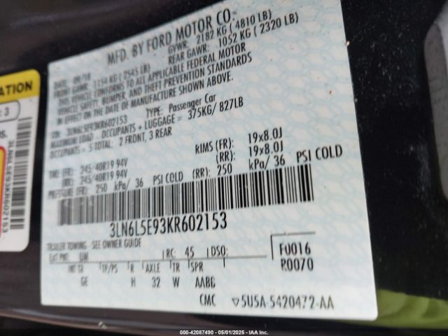 3LN6L5E93KR602153 Lincoln Mkz Reserve Ii