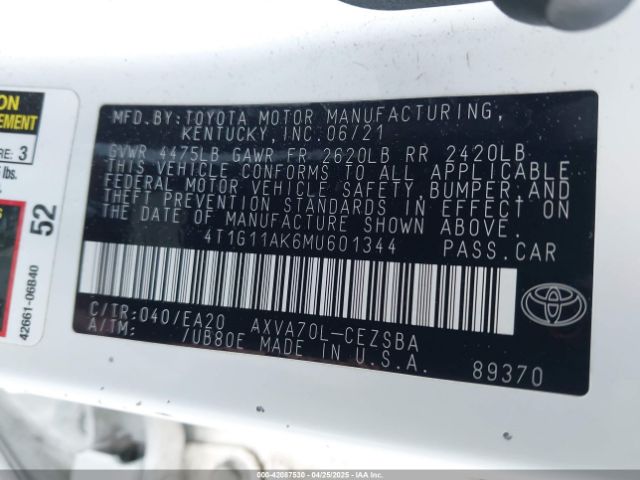 4T1G11AK6MU601344 Toyota CAMRY SE