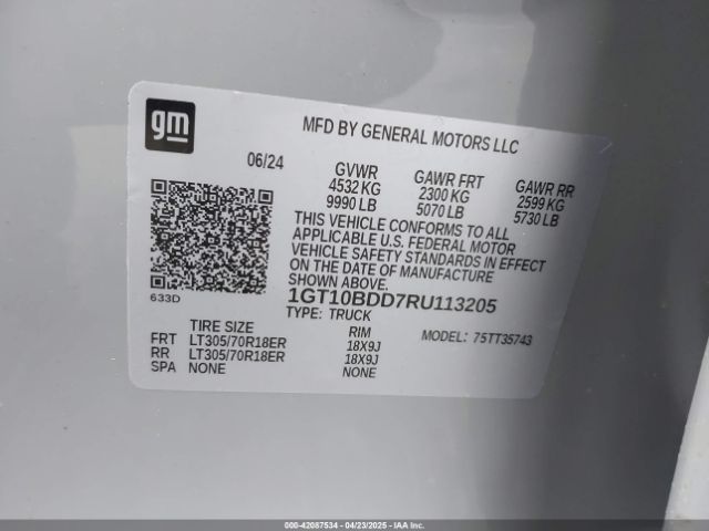 1GT10BDD7RU113205 GMC Hummer Ev Pickup E4wd 2x