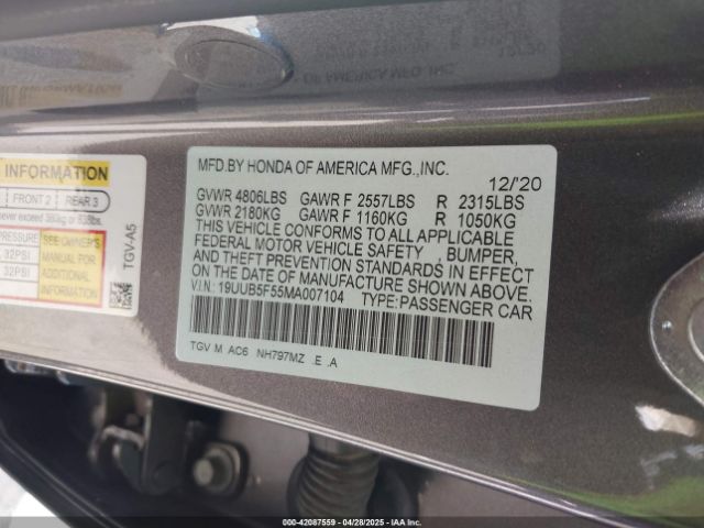 19UUB5F55MA007104 Acura Tlx A-spec Package