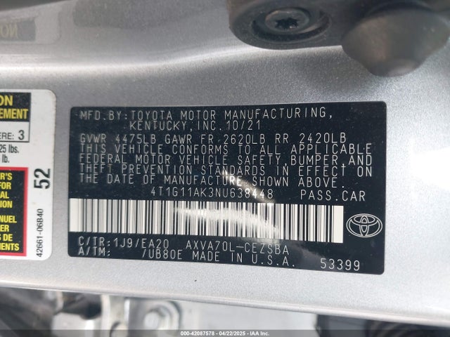 4T1G11AK3NU638448 Toyota CAMRY SE