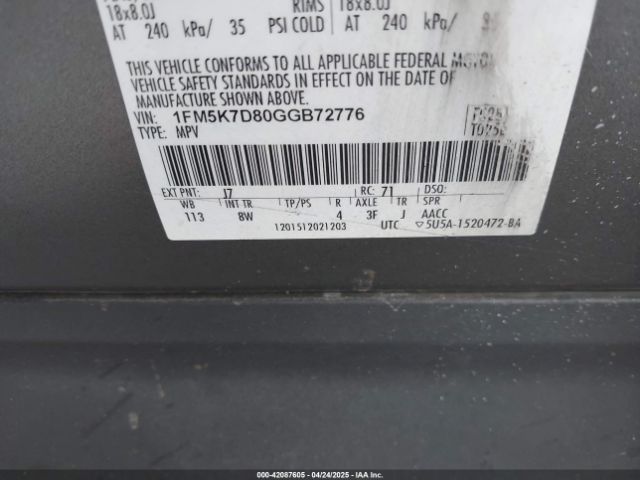 1FM5K7D80GGB72776 Ford EXPLORER XLT