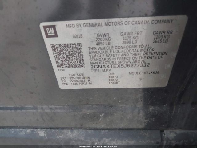 2GNAXTEX5J6277332 Chevrolet EQUINOX LT