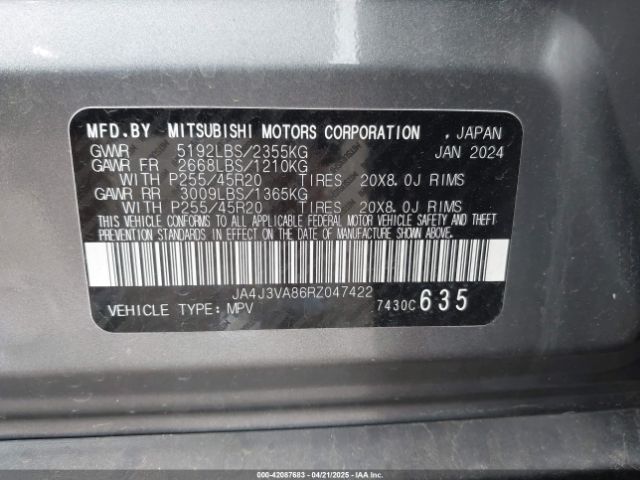 JA4J3VA86RZ047422 Mitsubishi Outlander Se 2.5 2wd/se Black Edition S-awc/se Black Edition W/pano Roof S-awc
