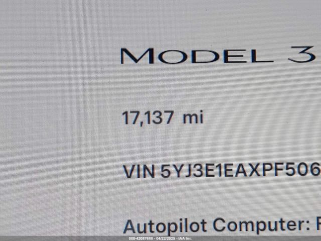 5YJ3E1EAXPF506310 Tesla Model 3 Rear-wheel Drive