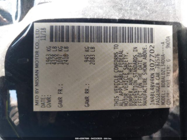 2019 NISSAN ALTIMA 1N4BL4BV4KN307702 Photo 8