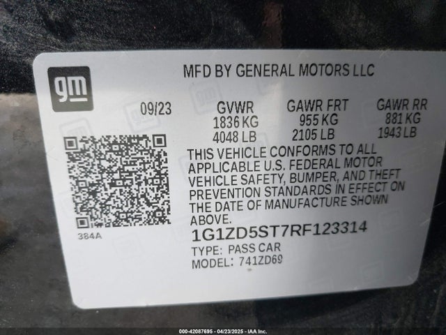 1G1ZD5ST7RF123314 Chevrolet Malibu Fwd 1lt