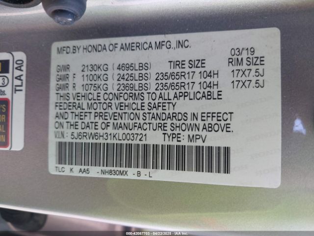 5J6RW6H31KL003721 Honda CR-V LX