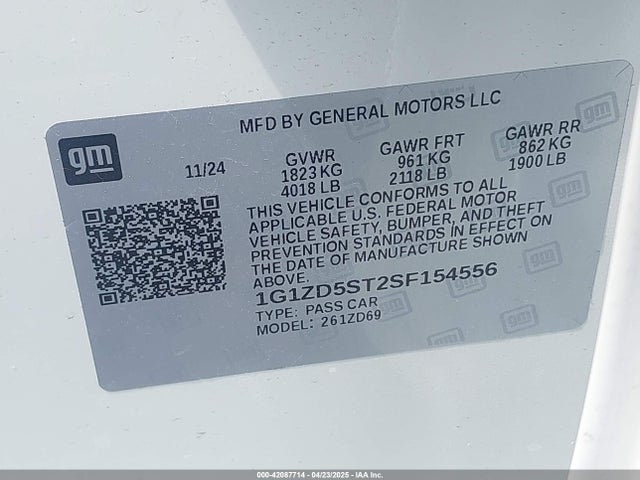 1G1ZD5ST2SF154556 Chevrolet Malibu Fwd 1lt