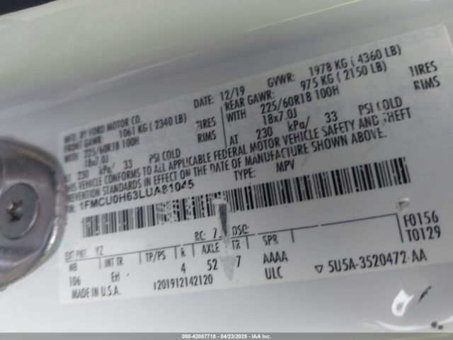 1FMCU0H63LUA81045 Ford ESCAPE SEL