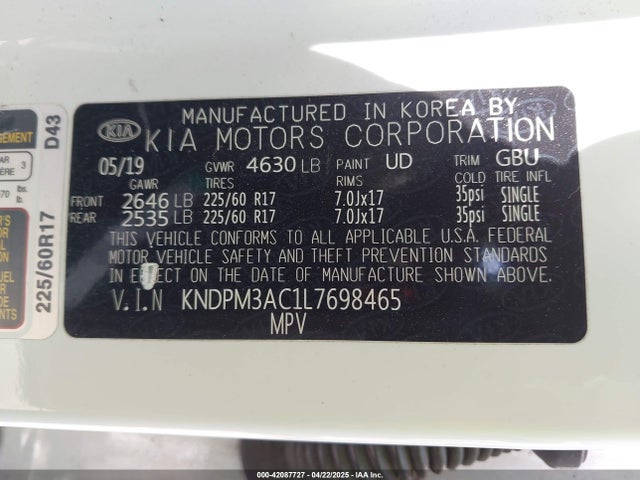 KNDPM3AC1L7698465 KIA gdi theta ii