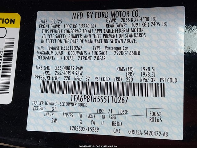 Ford Mustang Ecoboost Fastback 2025 1FA6P8TH5S5110267 Image 9
