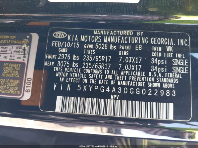 5XYPG4A30GG022983 KIA Sorento 2.4l L
