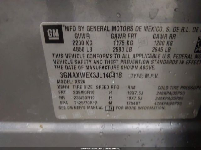3GNAXWEX3JL140418 Chevrolet Equinox Premier