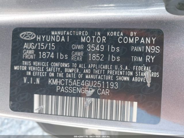 KMHCT5AE4GU251193 Hyundai ACCENT SE