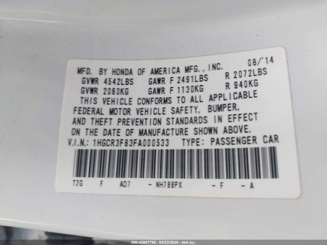 1HGCR3F83FA000533 Honda Accord Ex-l V-6