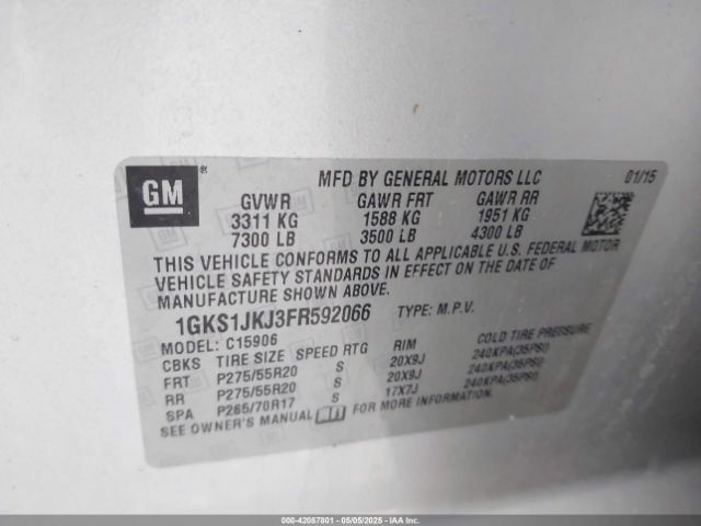 2015 GMC YUKON XL 1500 1GKS1JKJ3FR592066 Photo 8