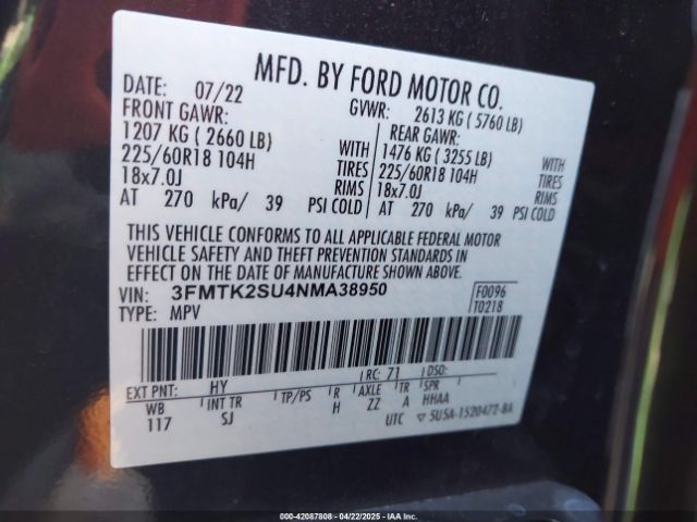 2022 FORD MUSTANG MACH-E 3FMTK2SU4NMA38950 Photo 8