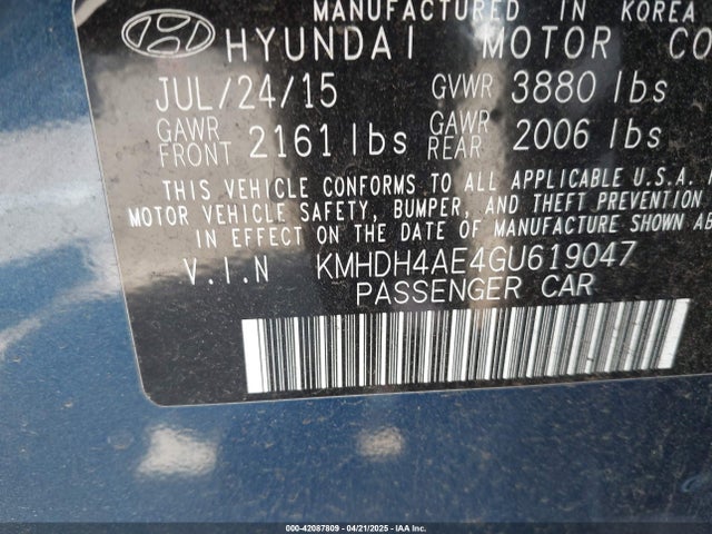 KMHDH4AE4GU619047 Hyundai ELANTRA SE